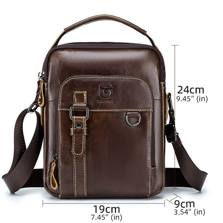 100% Genuine Leather Men's Sling Shoulder/Messenger Bag Double Zipper 8" Handbag