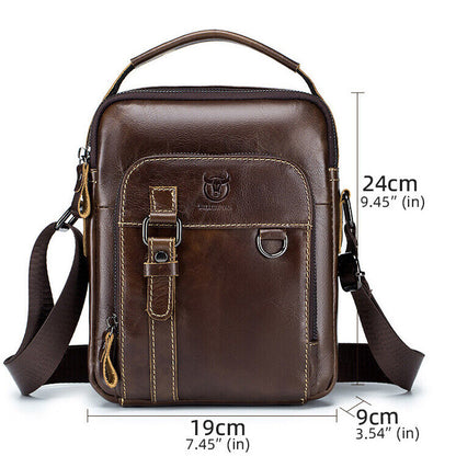 100% Genuine Leather Men's Sling Shoulder/Messenger Bag Double Zipper 8" Handbag