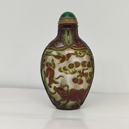 vintage chinese peking glass snuff bottle carved cute cowboy graze cattle story