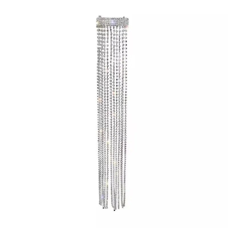 Women Hair Accessories Full Rhinestone Crystal Long Tassel Hairpin Shiny Jewelry