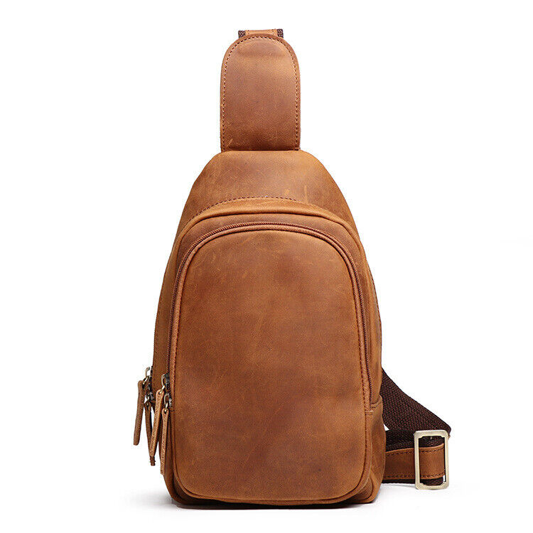 New Men's Real Leather Hiking Shoulder Bag Crossbody Sling One Strap Backpack