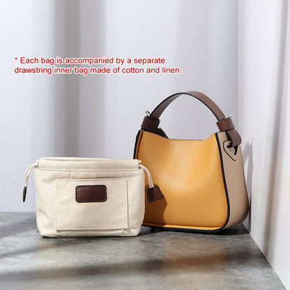 Small Colorblock Leather Bucket Bag Tote Crossbody Shoulder Purse-Fashion Clutch