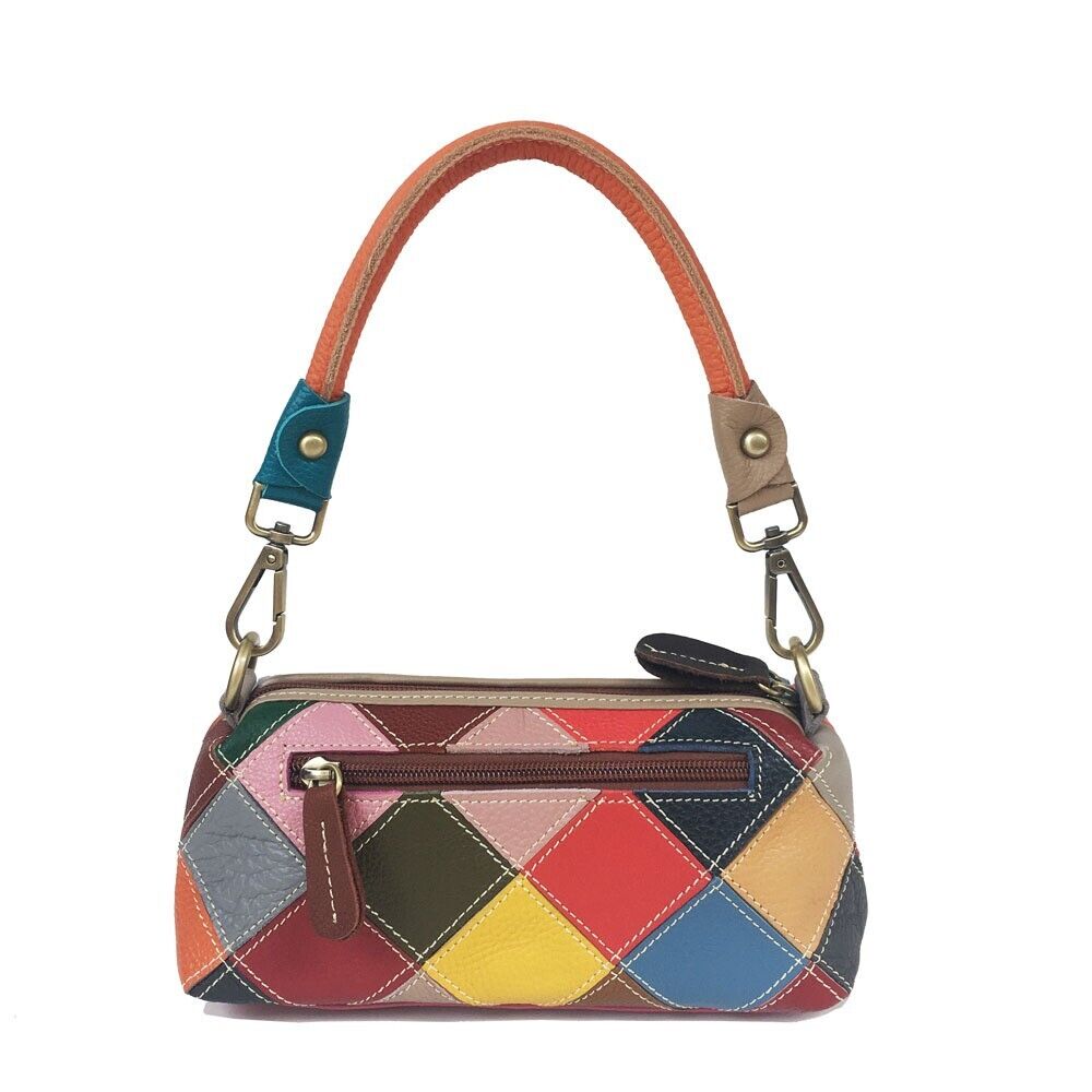 100% Genuine Leather Colorful Patchwork Underarm bag, Women's Shoulder Bag