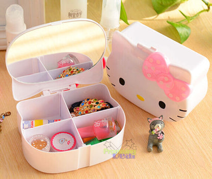 NEW Cute Bow Hello Kitty Desk Jewelry Box Cosmetic Case Stationery Box