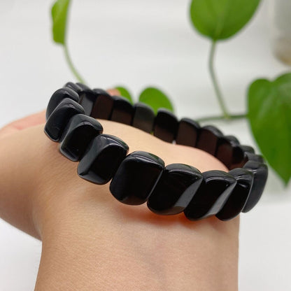 Nature Obsidian bracelet Black Needle Stone obsidian hand row women lady Grils