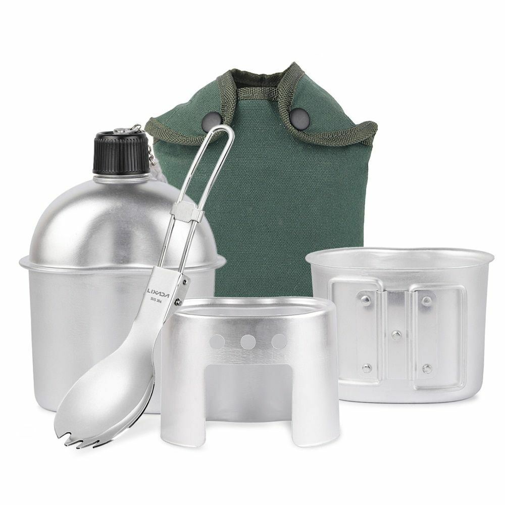 Military Canteen Cup Camping Wood Stove Set Outdoor Foldable Spork Stove Hiking