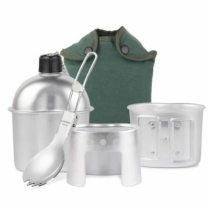 Military Canteen Cup Camping Wood Stove Set Outdoor Foldable Spork Stove Hiking