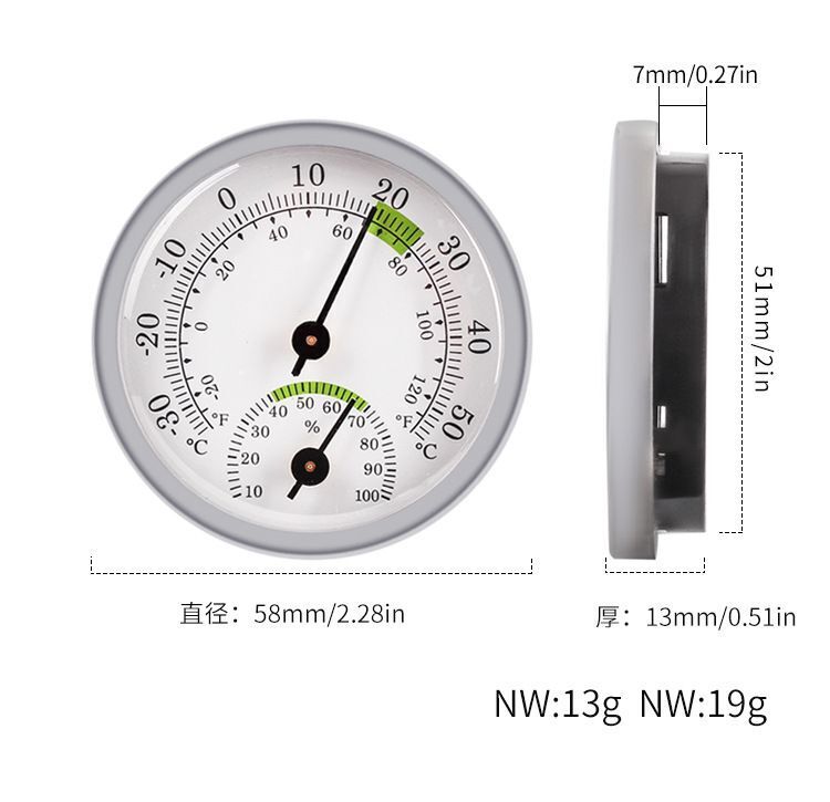 Cigar Hygrometer Metal Moisture Thermometer Gauge Cigarettes Humidity Meter 57mm