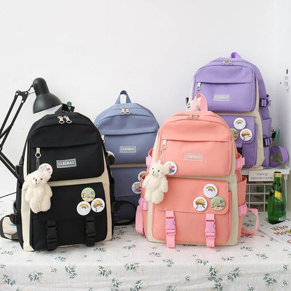 4 Pcs Set Women Backpack Laptop School Bags College Student Book Bag Rucksack