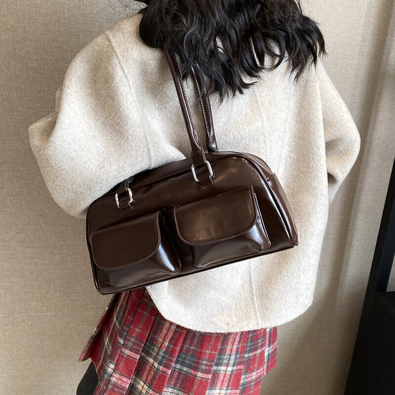 PU Leather Double Pockets Shoulder Bags Women Bag Lady Handbags and Purses
