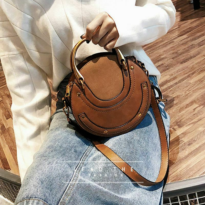Circular Scrub Womens Ladies Leather Bags Small Round Lady Shoulder Bags Handbag