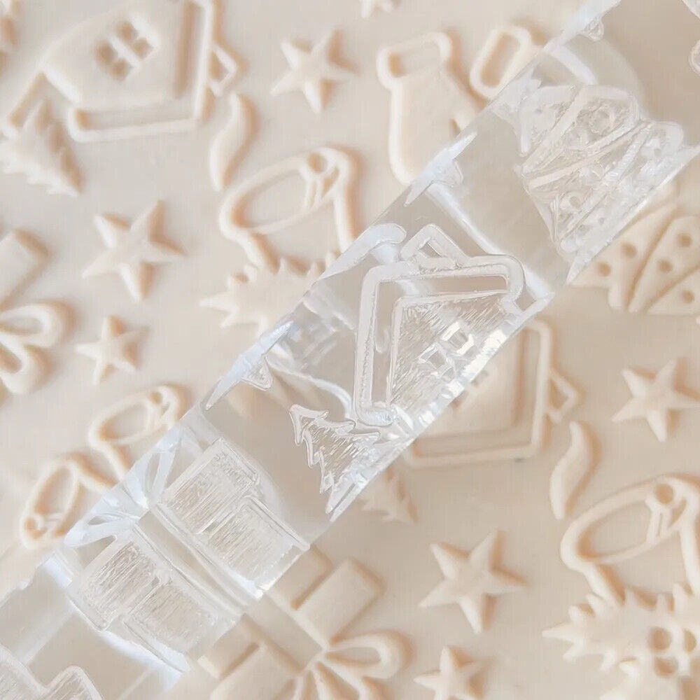 Rolling Pins 3D Acrylic 3D Christmas Fondant Textured Non Stick Decorating Tools