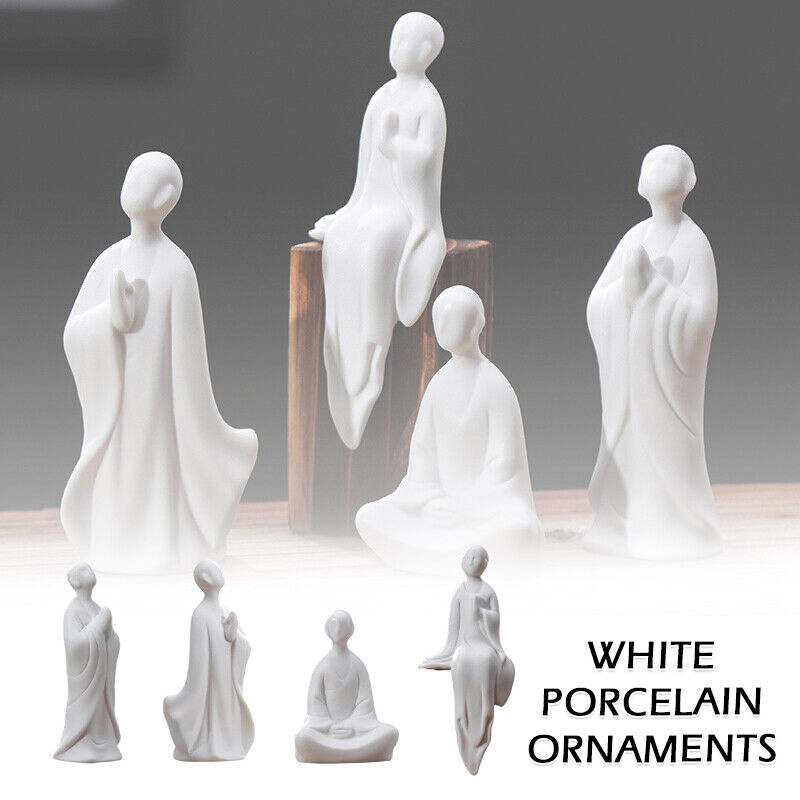 Mini White Ceramic Buddha Statue Meditating Monk Statue Ornaments Home Decor 1x