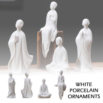 Mini White Ceramic Buddha Statue Meditating Monk Statue Ornaments Home Decor 1x