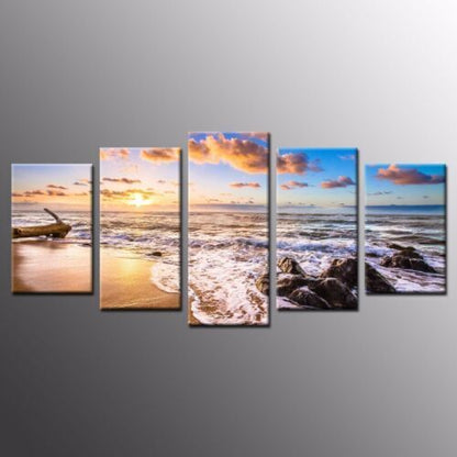 Sunrise in Beach Seascape 5 Pcs Canvas Wall Art Painting Poster Home Decor