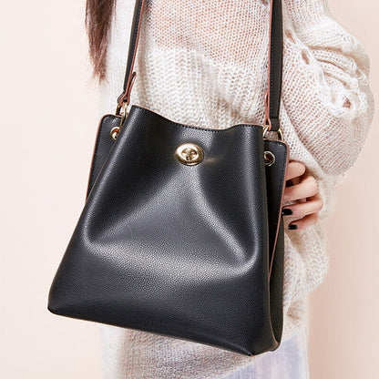 100% Genuine Leather Women's Elegant Handbags Bucket Bag Sling Shoulder Bag