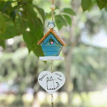 Home Garden Ornaments Resin Metal Bird House Cage Wind Chimes Baby Children Gift