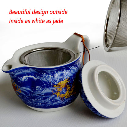 Porcelain Teapot 350ml Stainless Filter Infuser Chinese Dragon Flower Tea Pot