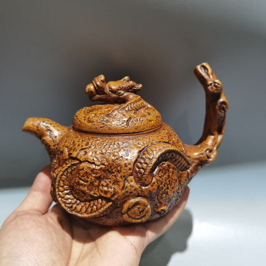 Vintage Chinese Yixing Purple Clay Teapot Zisha Ceramic Carving Dragon Teaware