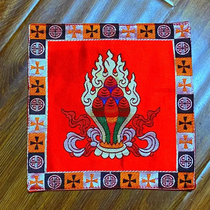 Buddhist silk brocade red eight auspicious symbols table altar cloth -