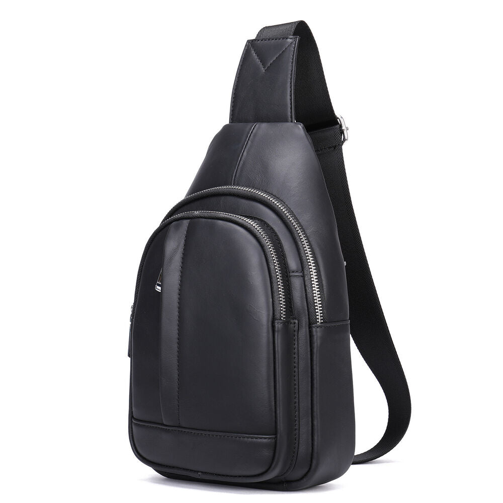 100% Genuine Leather Men's Cross Body Bag Shoulder Bag Sling Backpack for Hiking