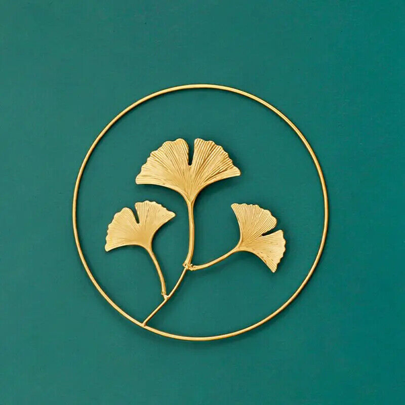 Wall Hanging Ornament 24cm Iron Golden Picture Frame Ginkgo Leaf Palm Tree Decor
