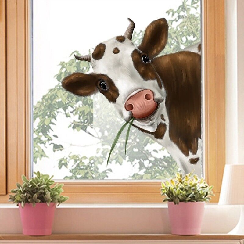 Animal Wall Stickers PVC Cartoon Cow Print Window Decals Home Decoration 30x35cm