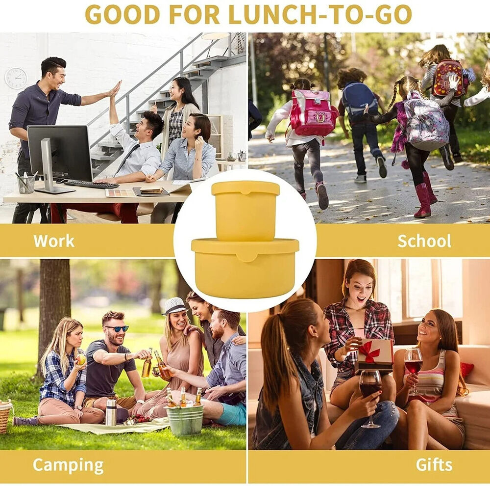 Food Storage Container Silicone Reusable W/ Airtight Lid Snack Lunch Bento Boxes