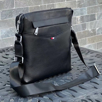 100% Genuine Leather Men's 10" Business Bags Black Sling Shoulder Messenger Bag