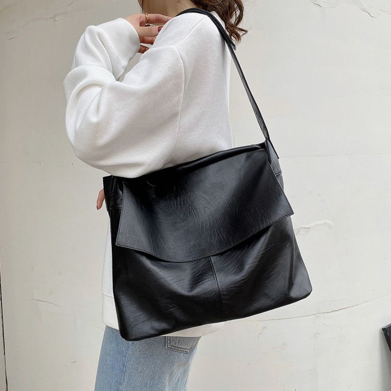 Big Bag High Quality Soft Synthetic Leather Messenger Shoulder Bag Vintage Black