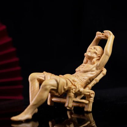 Boxwood 14cm Elder Lohan Solid Wood Statue FengShui CHINA Buddha Feng Shui Home