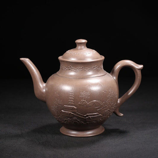 Vintage Chinese Yixing Purple Clay Teapot Zisha Ceremony Landscape Teaware Rare