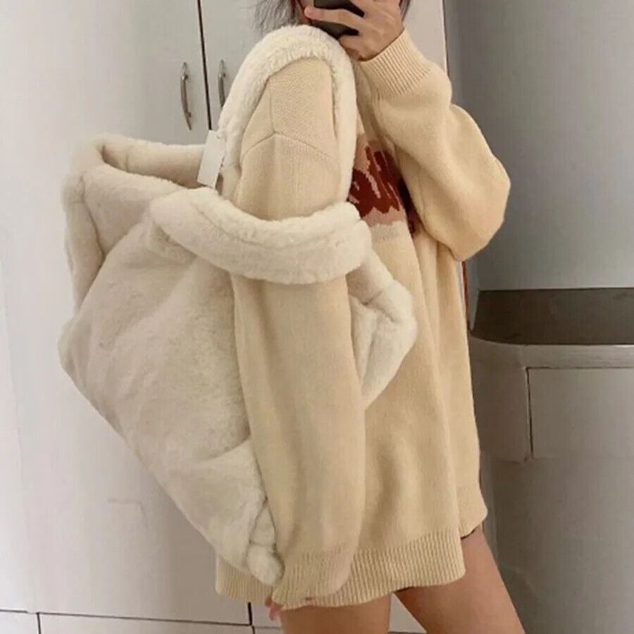 Faux Fur Tote Wome Shoulder Bags Plush Lady Handbags Big Shopper Purses