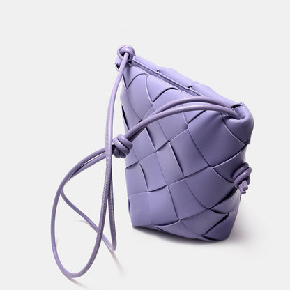 Woven Real Leather Bucket Basket Shoulder Bag Clutch Purse Tote Crossbody Women