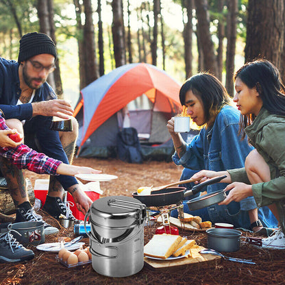 2pcs/Set Portable Folding Camping Kettle Outdoor Picnic Stainless Steel Pan Pot