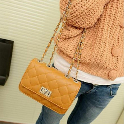Leather Handbag Shoulder Cross Body Bag Satchel Purse Solid Chains Hasp Flap