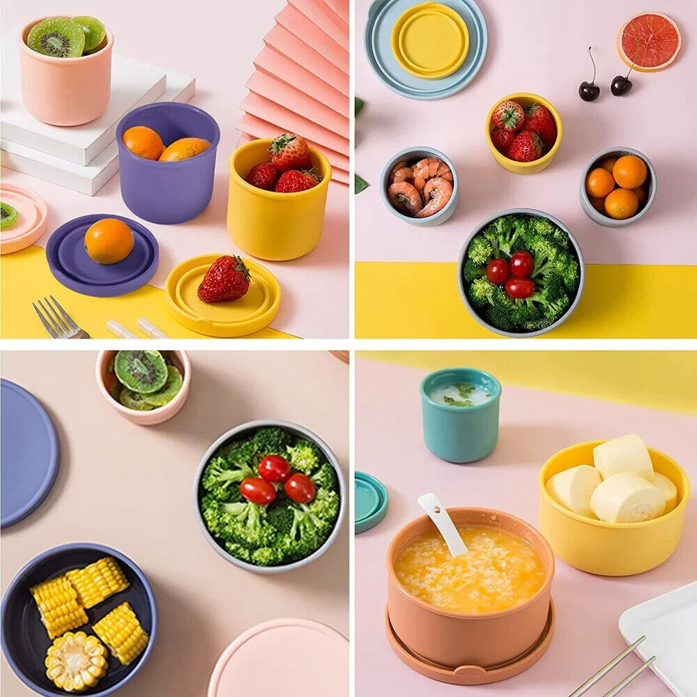 Food Storage Container Silicone Reusable W/ Airtight Lid Snack Lunch Bento Boxes