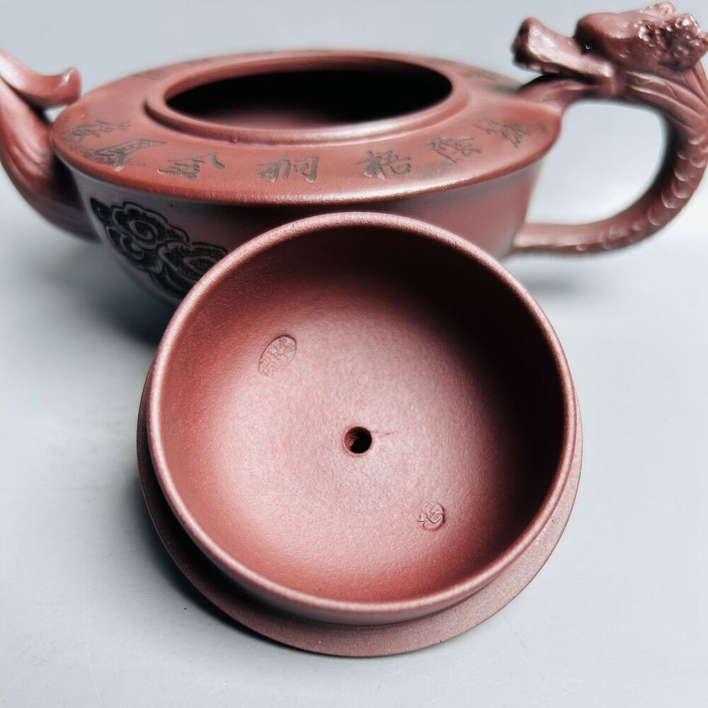 Chinese Yixing Purple Clay Teapot Zisha Ceramic Carving Dragon Phoenix Teaware