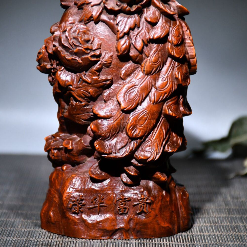 Collection Chinese Wooden Carved Exquisite Peacock Statue Sculpture Ornament Art