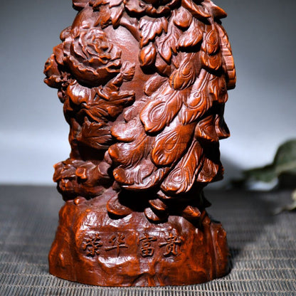 Collection Chinese Wooden Carved Exquisite Peacock Statue Sculpture Ornament Art