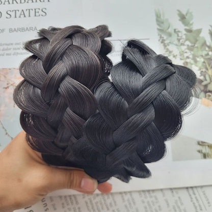 Headband Fishbone Braided Wig Wide Cover White Hair Large Volume Twist Hair Band