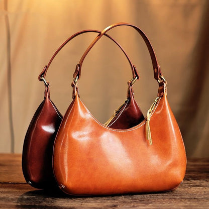 Shoulder Bag Cowhide Solid Color Leisure Handbags Underarm Polyester Zipper 1 PC