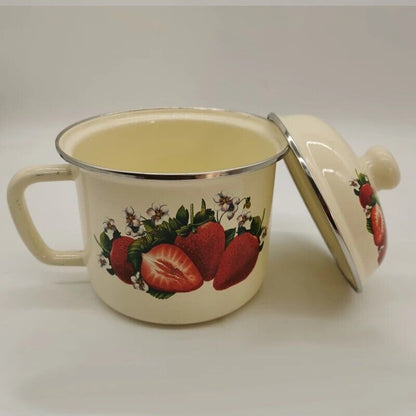 Noodle Cups 1.4L Enamel With Lid Work Lunch Box Canteen Single Handle Bowls 16cm