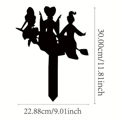1pc Witch Garden Stake, Metal Insert Silhouette Plaque Statue For Halloween