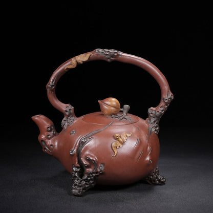 Chinese Yixing Zisha Clay Handmade Exquisite Teapot （福寿提梁 底款：汪寅仙）