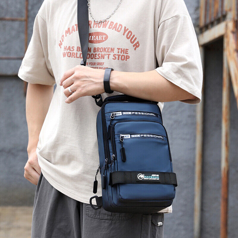 Fashion Nylon Backpack Men Cross body Chest Bags with USB Charging Port Rucksack