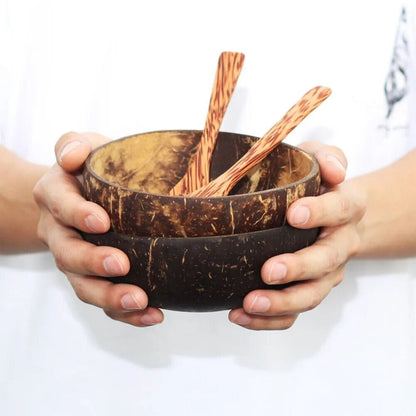 Wooden Bowls 1-5Pcs Natural Coconut Shell Salad Snacks Serveware Tableware Spoon