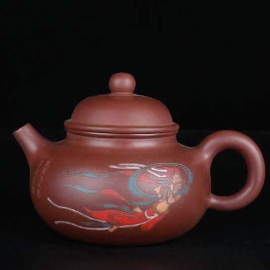 Vintage China Yixing Purple Clay Teapot Zisha Ceremony Painted Nice Teaware Rare
