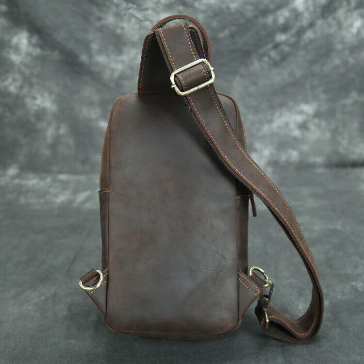 Men's Sling Backpack Crazy Horse Leather Large Capacity Chest Bag Crossbody Bag