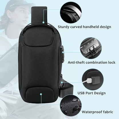 Men's Sling Bag Chest Shoulder Backpack Fanny Pack Crossbody Bag w/ USB Charging